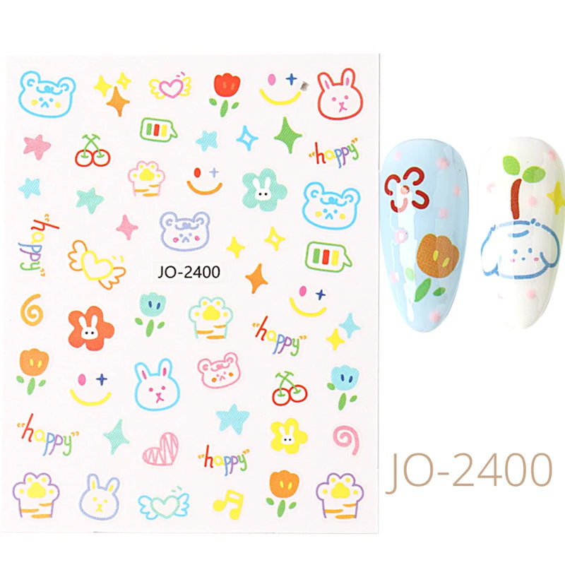 Cute 3D Cartoon Animal Nail Stickers – Dog, Cat & Bunny & More Self-Adhesive Manicure Decals