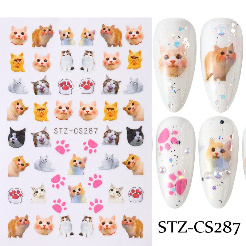 Cute 3D Cartoon Animal Nail Stickers – Dog, Cat & Bunny & More Self-Adhesive Manicure Decals