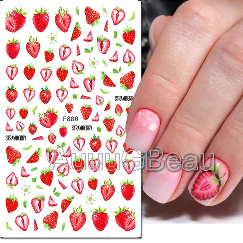 3d Nail Art Decals Summer Daisy Fruits White Florals Petals Flowers Adhesive Sliders Nail Stickers