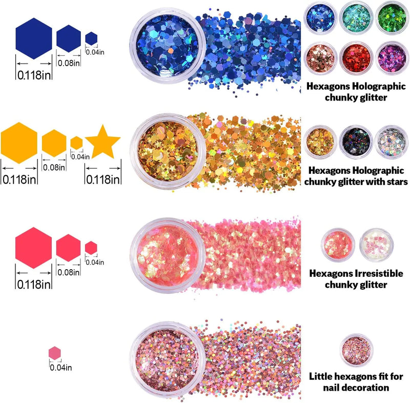 Holographic Glitter set 4 different shines Nail Sequins 10 grams each jar Holographic Cosmetic