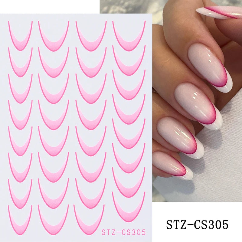 3D Gradient French Line Nail Stickers – Elegant DIY Nail Art Decals for French Tips & More