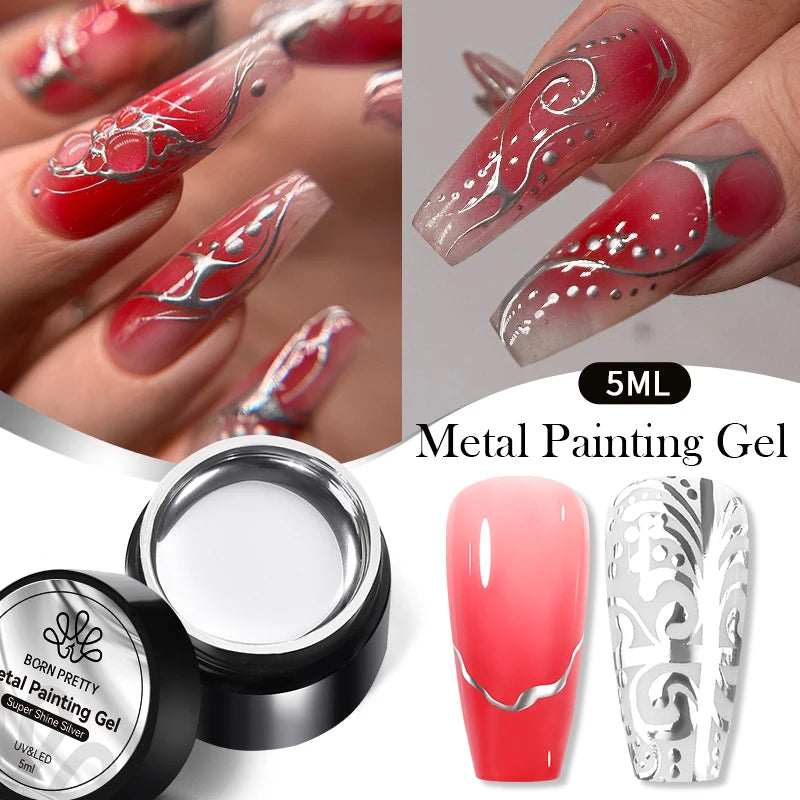 Sliver Metal Effect Line Flower Drawing Gel Soak Off Transparent Colors Painting Gel Polish UV Nail