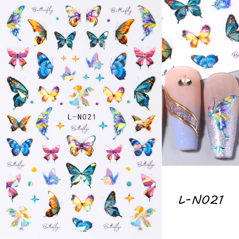 Aurora Laser Butterfly 3D Nail Stickers – Holographic Self-Adhesive Nail Decals