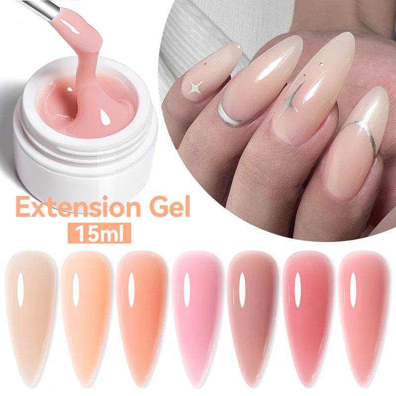 15ml Extension Gel Hard Jelly Nail Gel Clear Nude Pink French Finger Self Leveling Soak Off UV