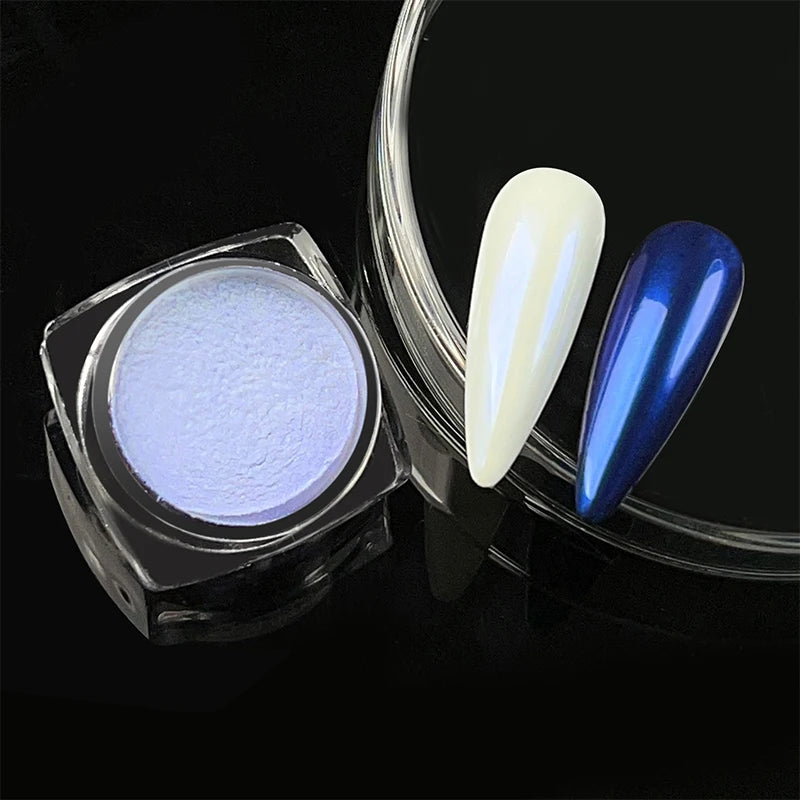 NICOLE DIARY Bright White Pearl Nail Powder – Moonlight Mirror Aurora Effect