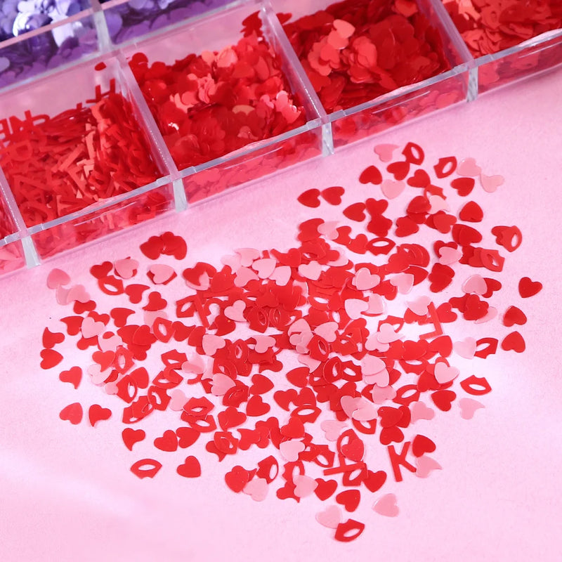 Pearlescent Love Heart Resin Sequins – Red Lip & Letter Glitter Flakes for DIY Resin Moulds & Nail Art