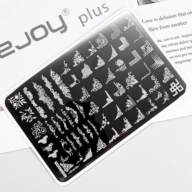 14.5x9.5cm French Snowflakes Nail Stamping Plate – Stainless Steel Nail Art Design Template Tool