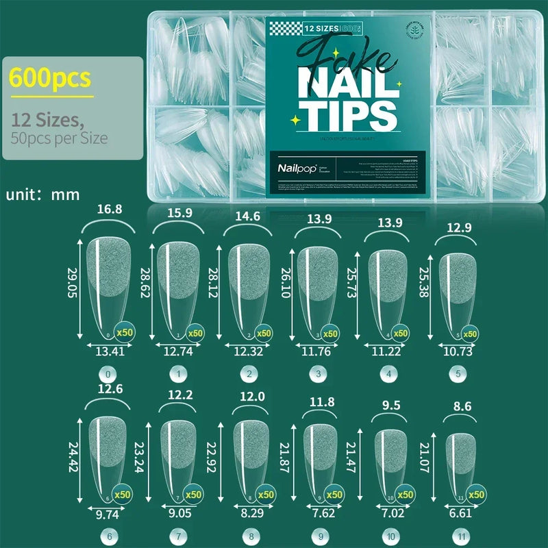 NAILPOP 600PCS Soft Gel Nail Tips – Full Cover Coffin, Almond, Oval False Nails for Nail Extensions