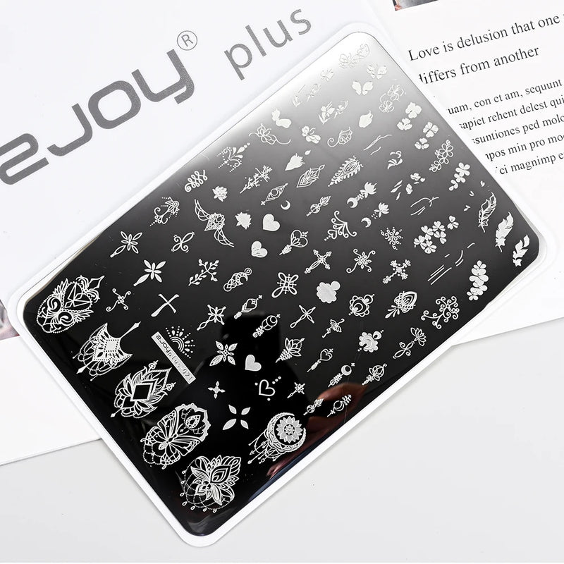 14.5x9.5cm French Snowflakes Nail Stamping Plate – Stainless Steel Nail Art Design Template Tool