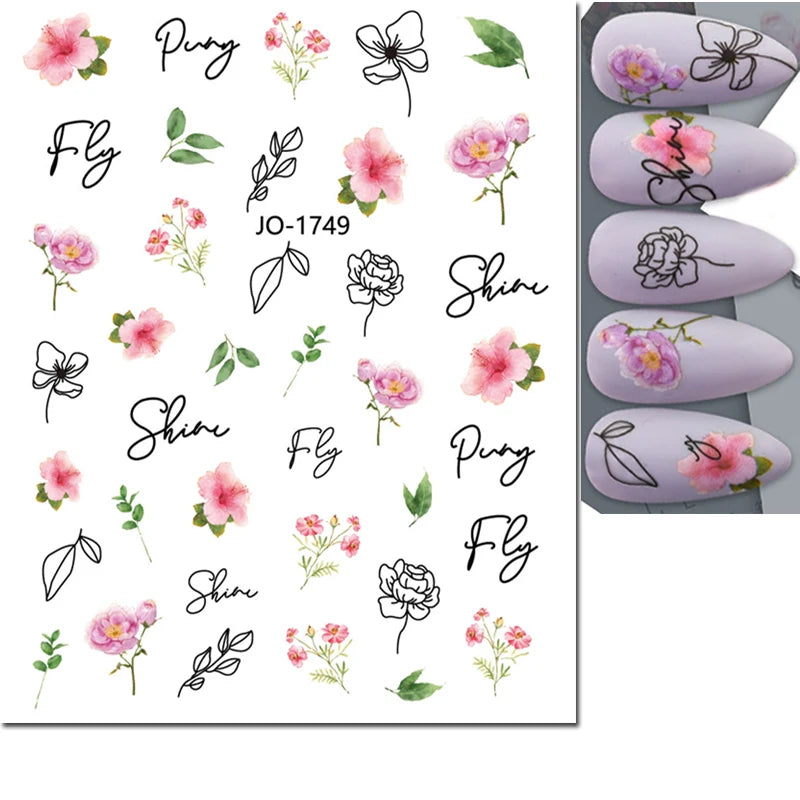 3d Nail Art Decals Summer Daisy Fruits White Florals Petals Flowers Adhesive Sliders Nail Stickers