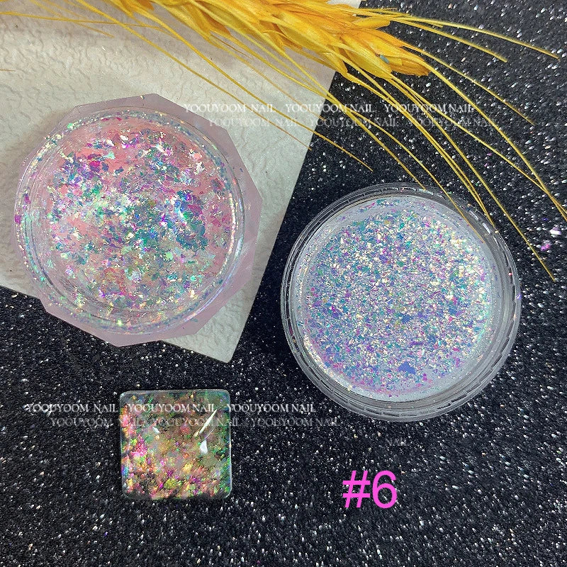 Gold Opal Nail Powder – Mermaid Glitter, Iridescent Chrome Flakes for Stunning Manicure Decorations