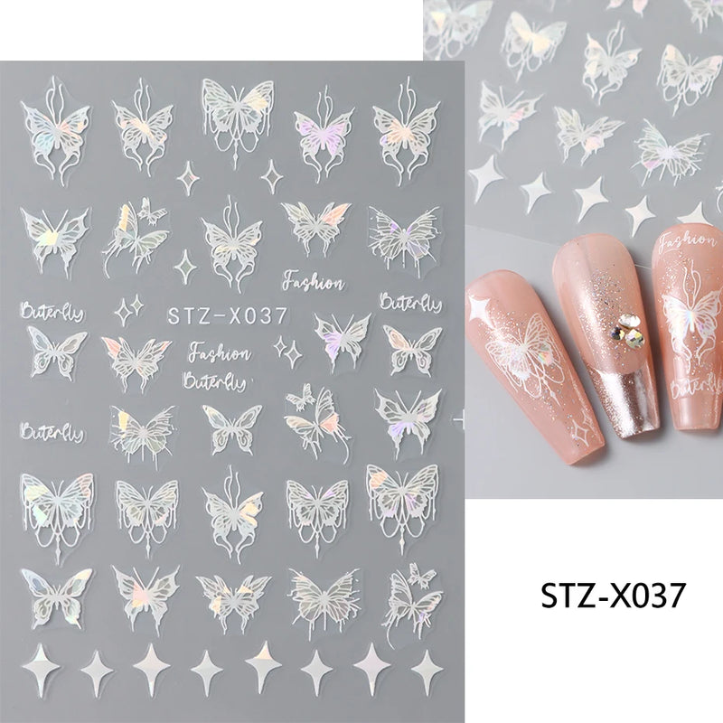 Metallic Black Butterfly 3D Nail Stickers – Dark Style Charms, Lace, Moon & Star Foil Decals