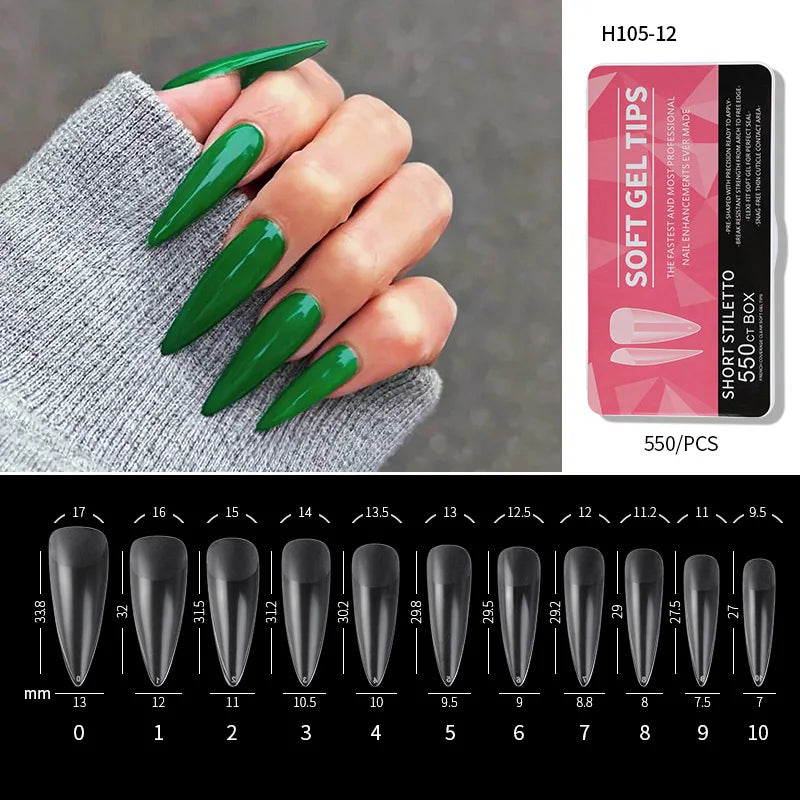 PINPAI Clear Acrylic Long Nail Tips – Full/Half Cover False Nail Tips (440/550 pcs)