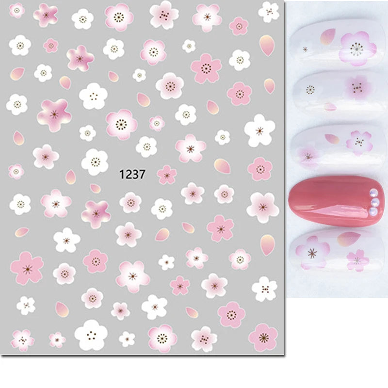 3d Nail Art Decals Summer Daisy Fruits White Florals Petals Flowers Adhesive Sliders Nail Stickers