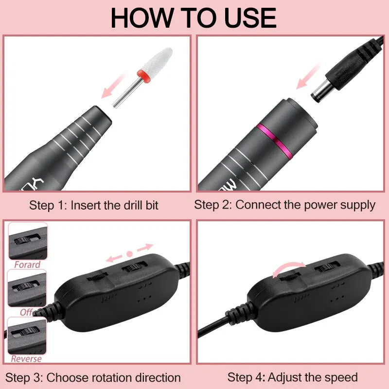 YOKEFELLOW Professional Electric Nail Drill – 30,000 RPM, 20W, Stainless Steel Nail Drill Machine