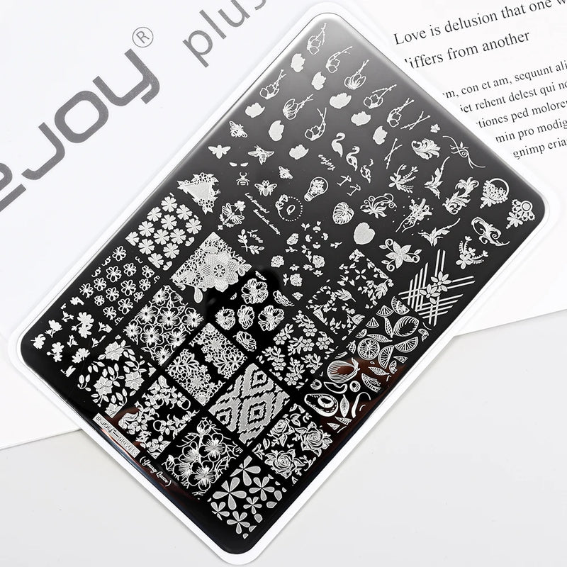 14.5x9.5cm French Snowflakes Nail Stamping Plate – Stainless Steel Nail Art Design Template Tool