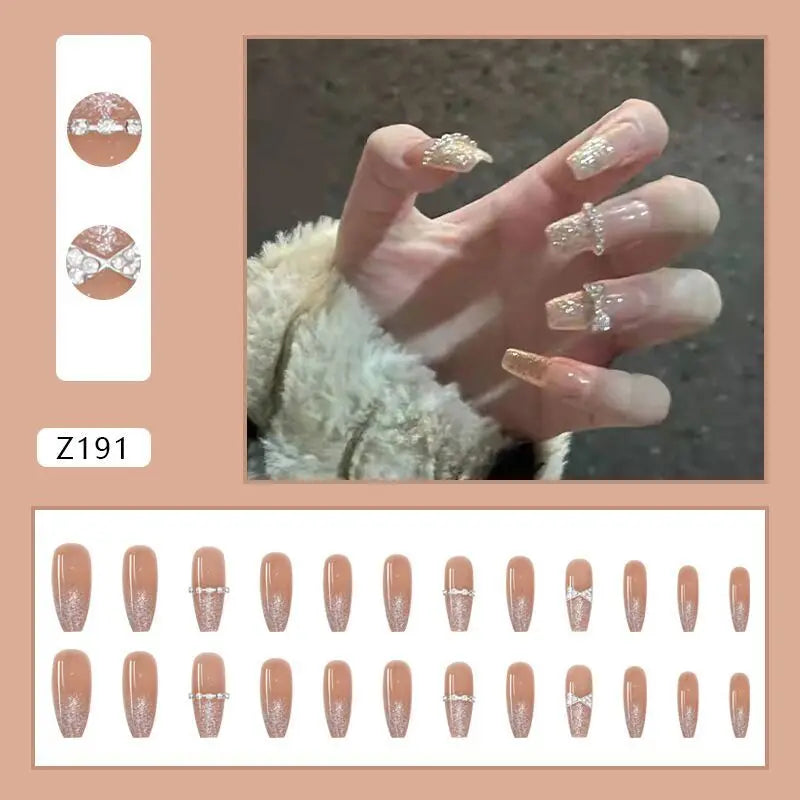 24PCS Medium Long French Acrylic Fake Nails – Full Cover Ballet Press-On Nail Tips, Removable Set