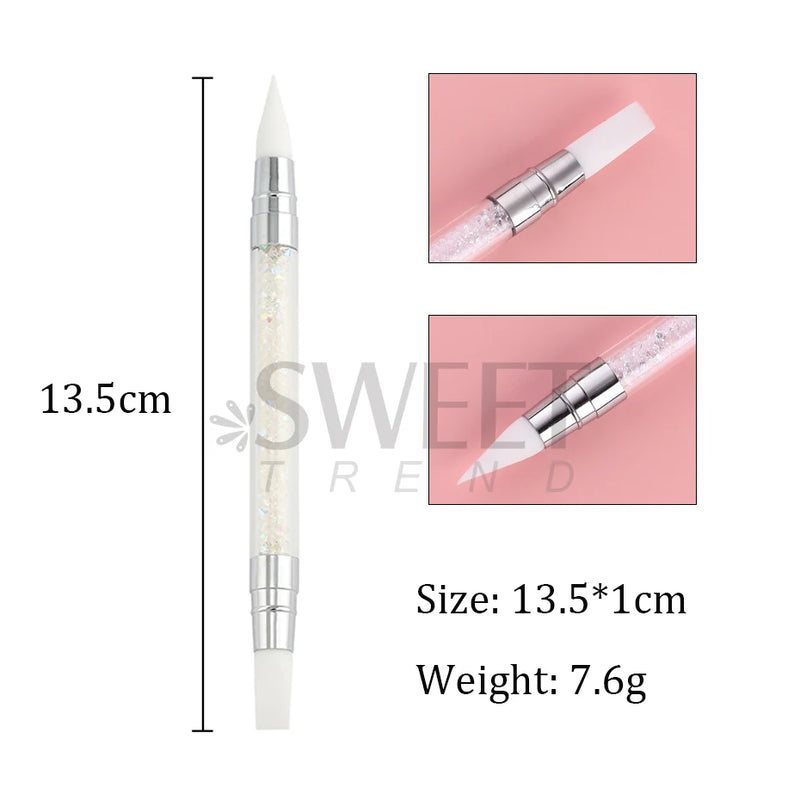 Dual-Ended Nail Dotting Pen – Crystal Handle Wax Picker & Gel UV Brush for Nail Art