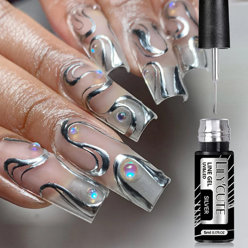 LILYCUTE 7ml Super Bright Metallic Gel Polish – Silver Mirror Effect