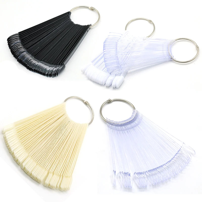 50PCS Oval Fan Nail Swatch Tips – Clear & Natural Nail Display for Gel Polish Practice