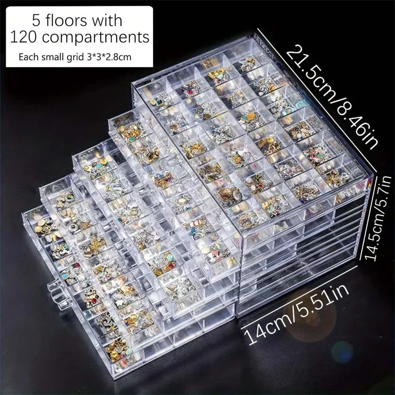 72/79/120 Grids Acrylic Organizer Box with Drawers – Transparent Nail Art Storage