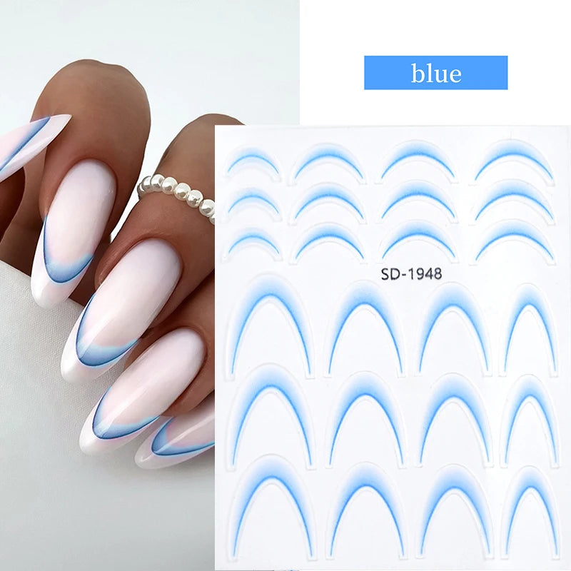 White & Black French Line Nail Stickers – 3D Gradient Stripe Sliders for Elegant Nail Art