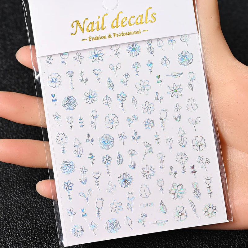 3D Gold Sun/Moon/Star Bronzing Nail Art Stickers – Gold & Silver Self-Adhesive Decals