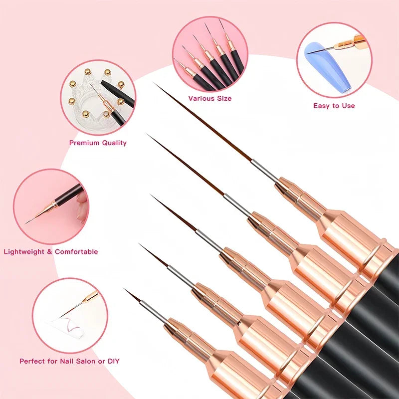 Professional Stripe Nail Art Brushes - Fine Liner Brush for UV Gel Painting and Manicure