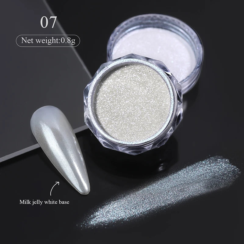 NICOLE DIARY Bright White Pearl Nail Powder – Moonlight Mirror Aurora Effect