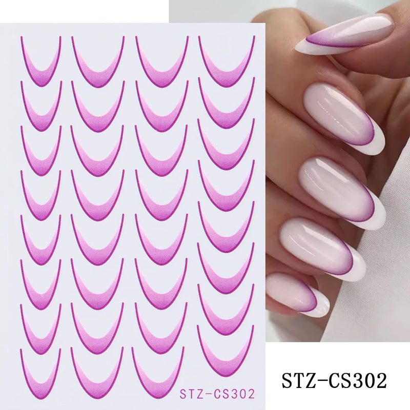 3D Gradient French Line Nail Stickers – Elegant DIY Nail Art Decals for French Tips & More