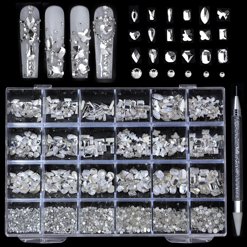 21 Shapes Luxury Jewelry Rhinestone Nail Art Kit with Glass Crystal Decorations and Pen