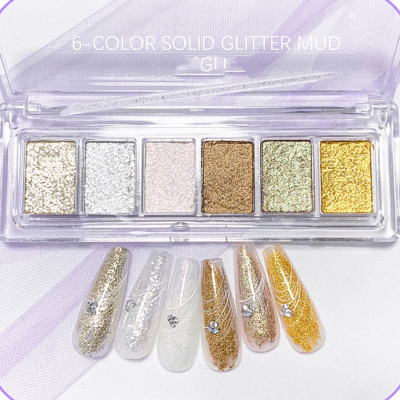 6-Piece Mirror Chrome Effect Nail Glitter – Holographic Metallic Dust for Stunning Nail Art