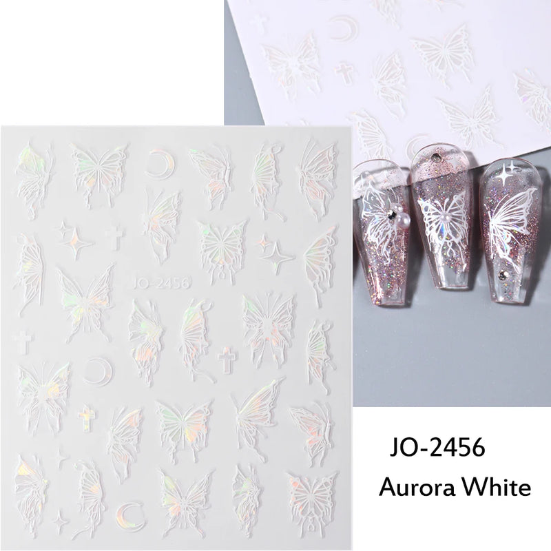 Aurora Laser Butterfly 3D Nail Stickers – Holographic Self-Adhesive Nail Decals