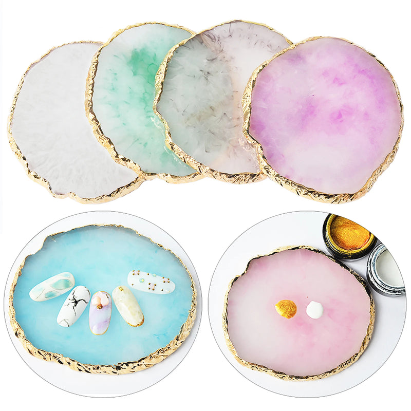 Round Resin Agate Stone Nail Art Palette False Nail Tips Mixing Colour Pallet Gel Polish Display