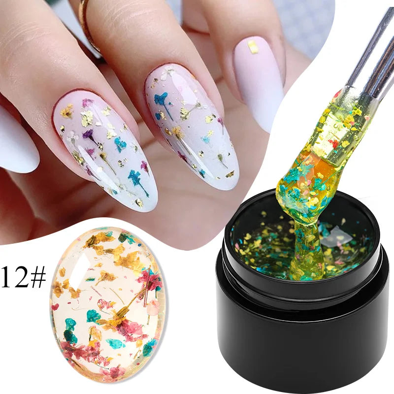 MEET ACROSS 5ml Pink Dried Flower Gel Nail Polish – Natural Flower Fairy Nail Art