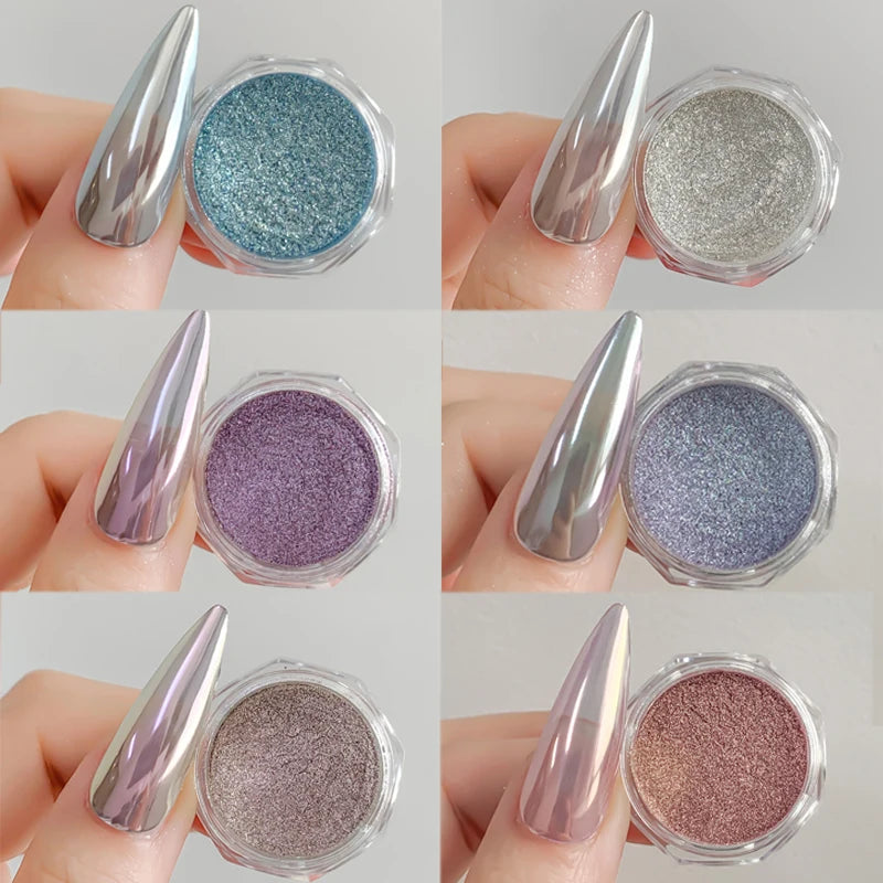 6Pcs Chrome Nail Powder Set – Metallic Mirror Holographic Glitter Rose Gold for DIY Nail Art