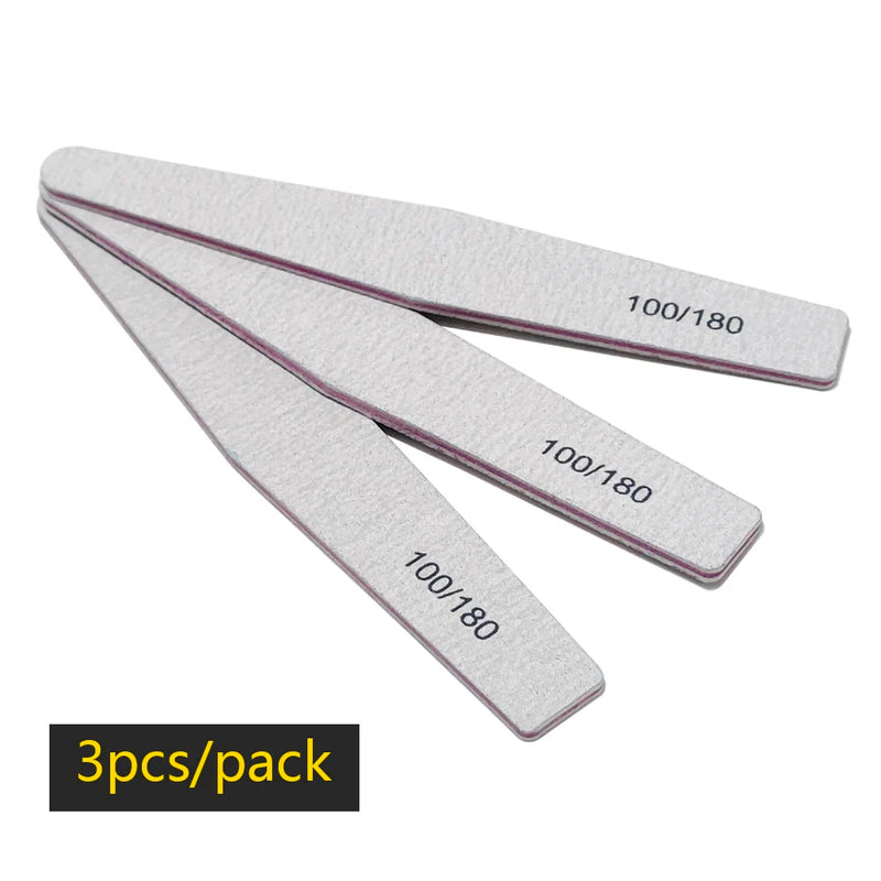 Professional 100/180 Grit Half-Moon Nail File Buffer – Double-Sided Sandpaper for Gel & Acrylic Nails