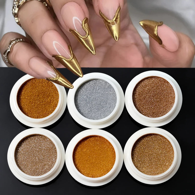 6Pcs Chrome Nail Powder Set – Metallic Mirror Holographic Glitter Rose Gold for DIY Nail Art