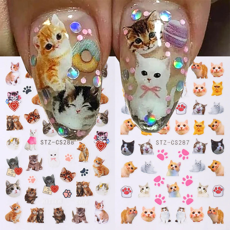 Cute 3D Cartoon Animal Nail Stickers – Dog, Cat & Bunny & More Self-Adhesive Manicure Decals