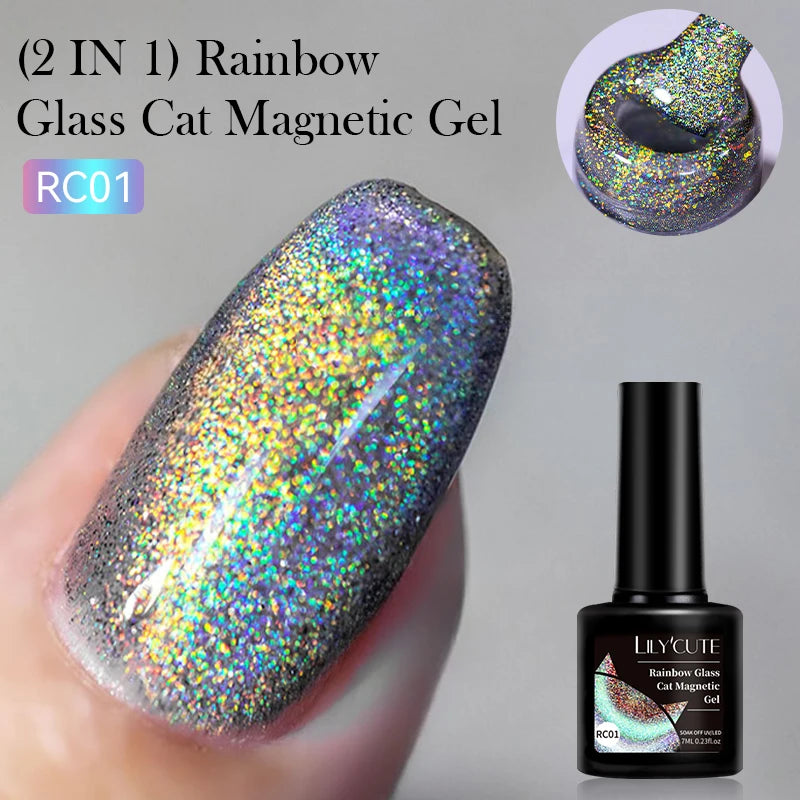 LILYCUTE 7ml Laser Cat Magnetic Gel Nail Polish – Blue Purple Gel Varnish for UV/LED Nail Art