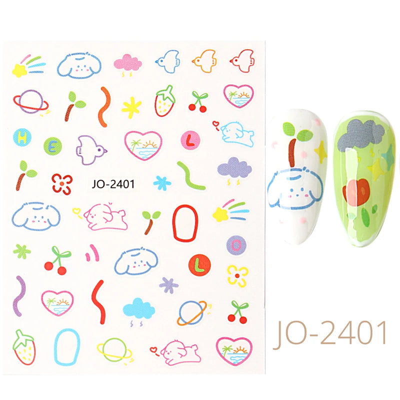 Cute 3D Cartoon Animal Nail Stickers – Dog, Cat & Bunny & More Self-Adhesive Manicure Decals