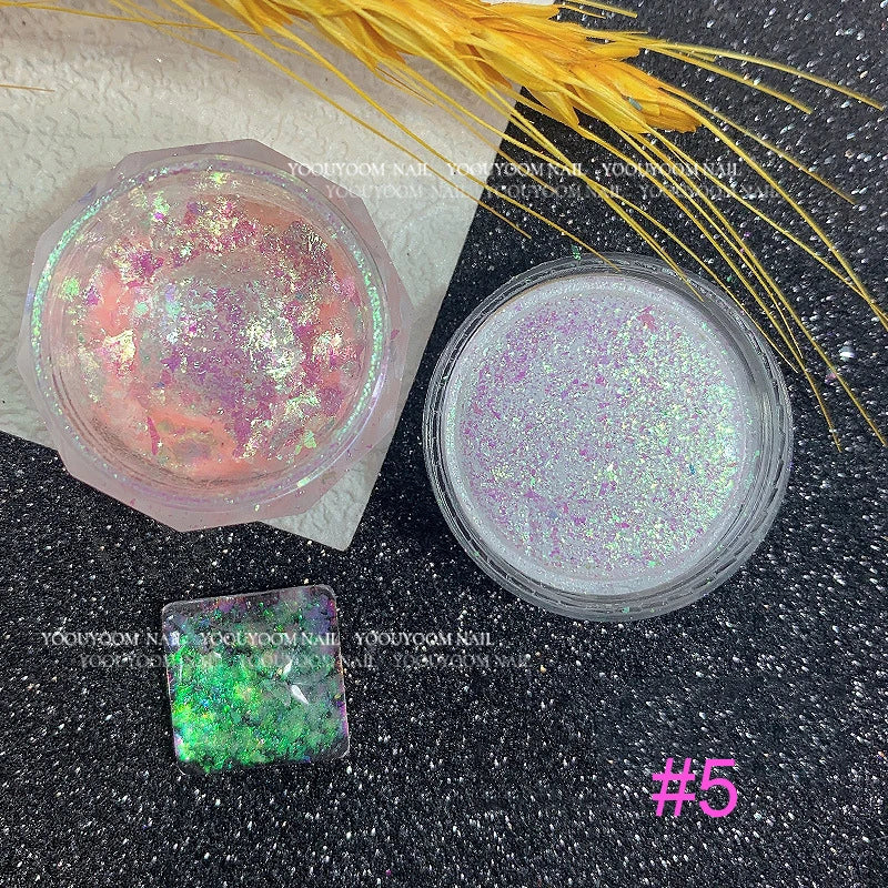 Gold Opal Nail Powder – Mermaid Glitter, Iridescent Chrome Flakes for Stunning Manicure Decorations