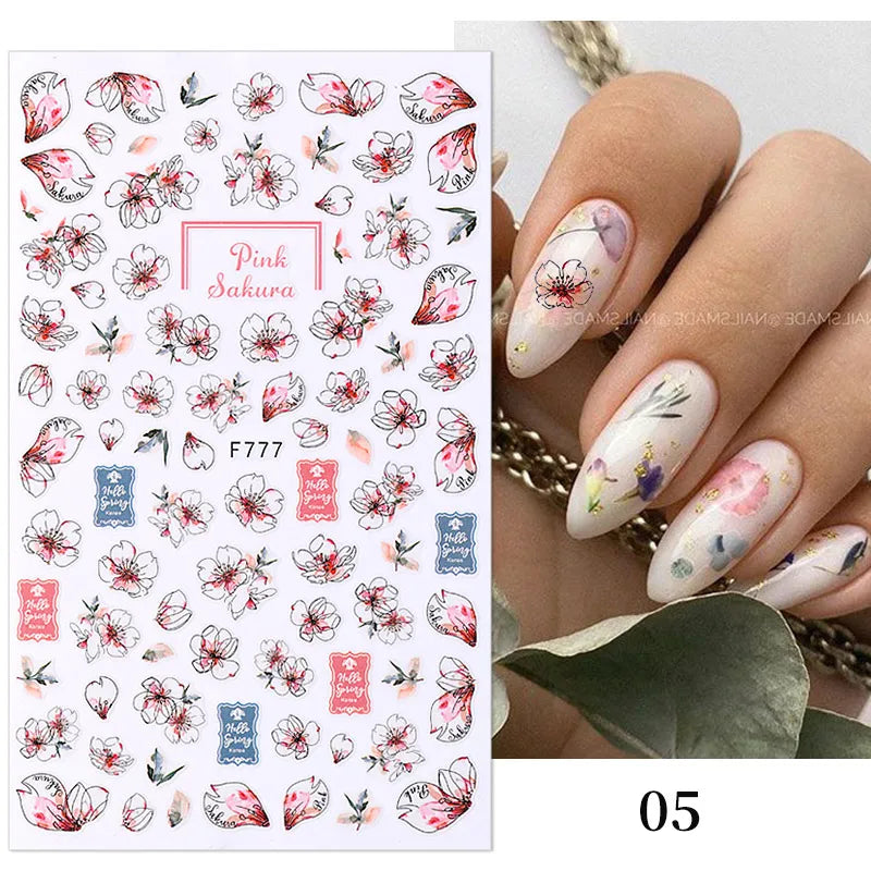 3D Fashion Poster Portrait Flower Nail Art Stickers – DIY Nail Decals