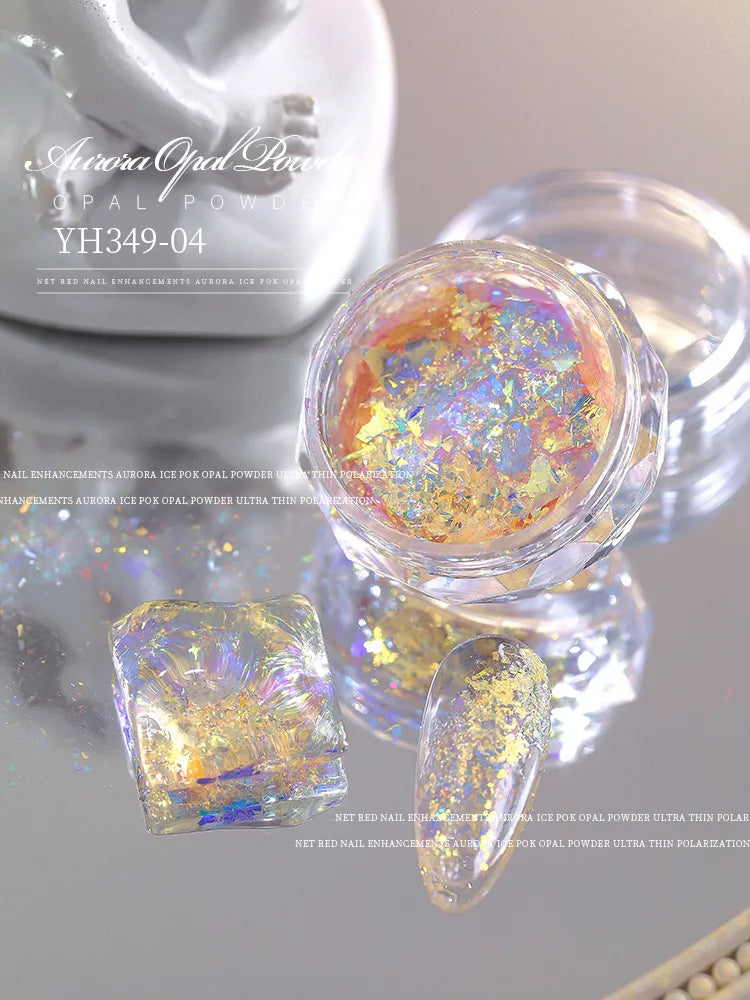 Gold Opal Nail Powder – Mermaid Glitter, Iridescent Chrome Flakes for Stunning Manicure Decorations