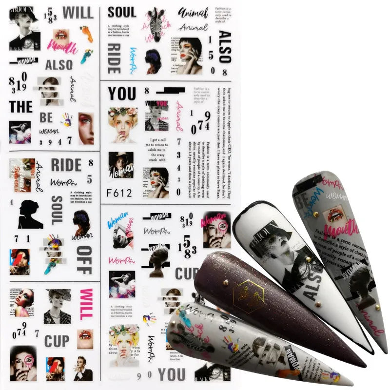 3D Fashion Poster Portrait Flower Nail Art Stickers – DIY Nail Decals