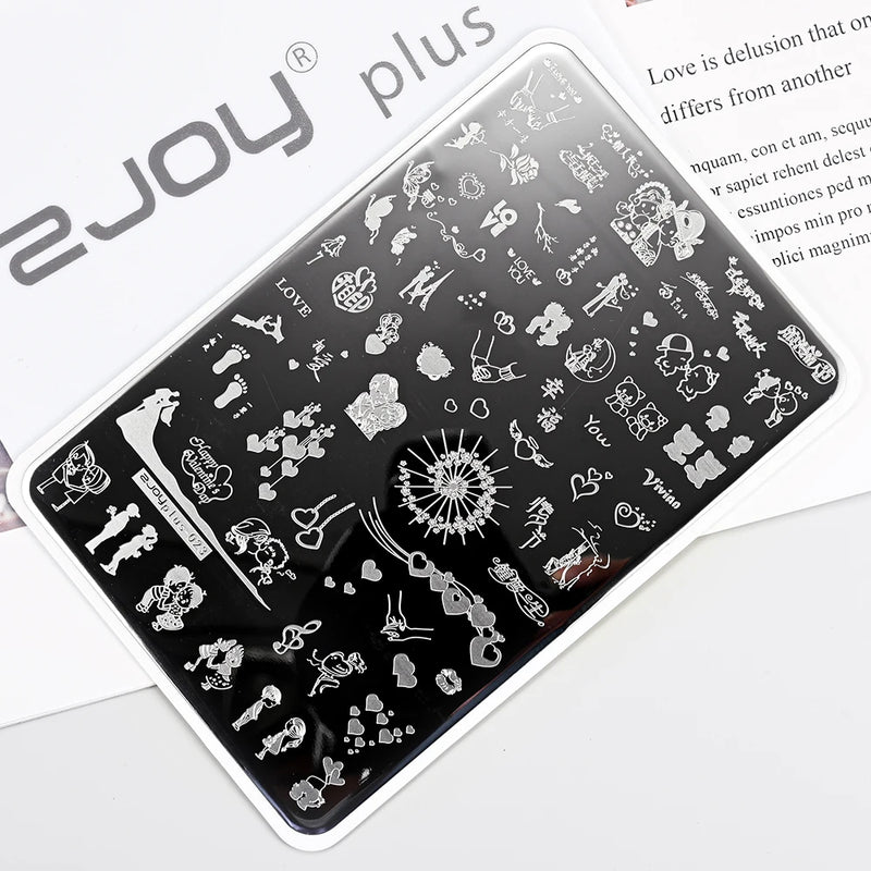 14.5x9.5cm French Snowflakes Nail Stamping Plate – Stainless Steel Nail Art Design Template Tool