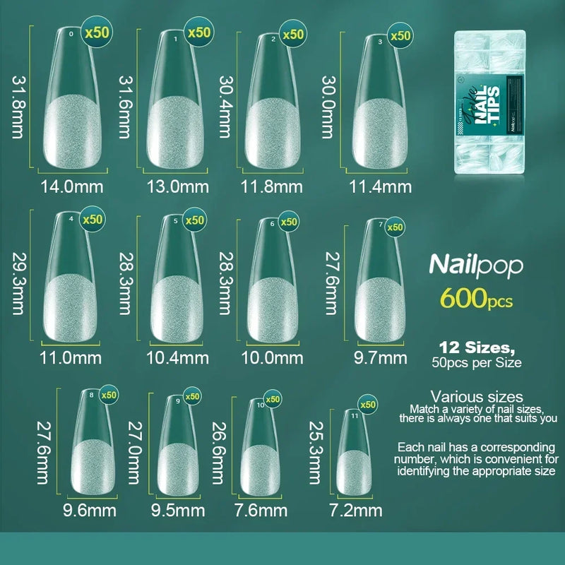 NAILPOP 600PCS Soft Gel Nail Tips – Full Cover Coffin, Almond, Oval False Nails for Nail Extensions