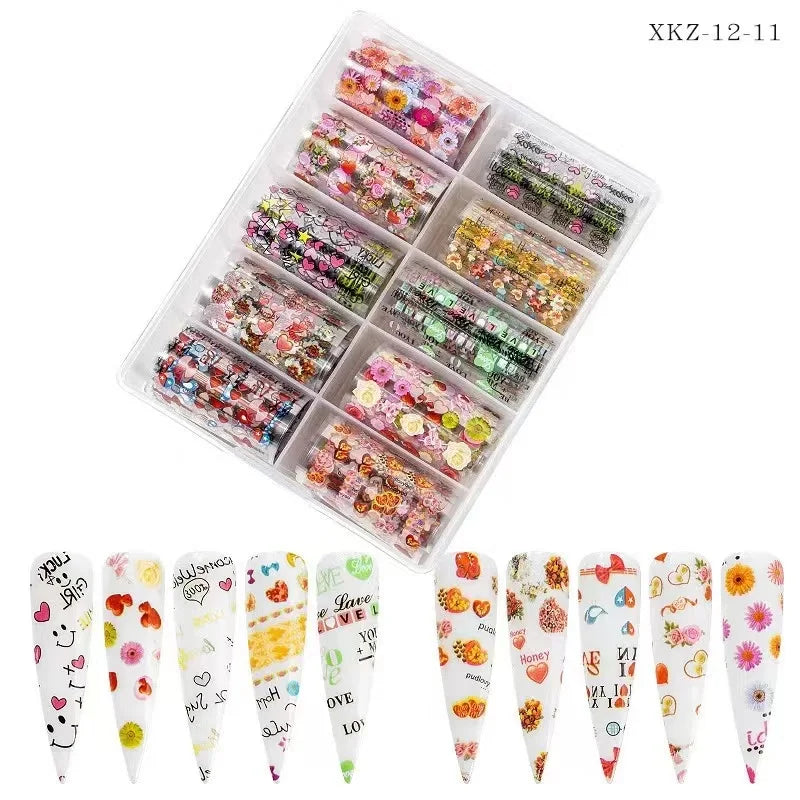 New Flower Nail Foils for Transfer Paper Stickers Floral Adhesive Fruit Nails Wraps Fish DIY Water