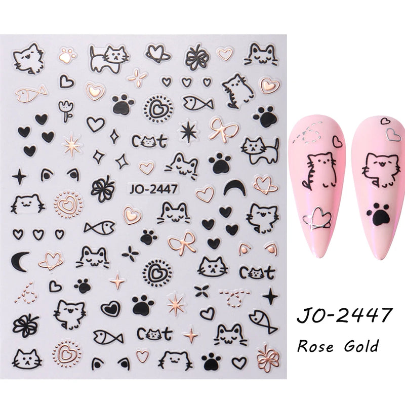 Cute 3D Cartoon Animal Nail Stickers – Dog, Cat & Bunny & More Self-Adhesive Manicure Decals