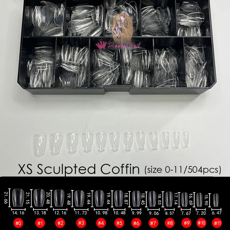 Gel X Nails Extension System - Full Cover Sculpted Clear Medium Coffin Nail Tips for Press-On Nails